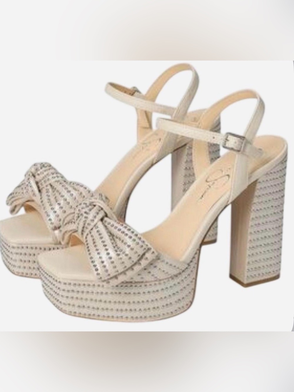 Jessica Simpson Cream Platform Sandal with Bow & Rhinestones